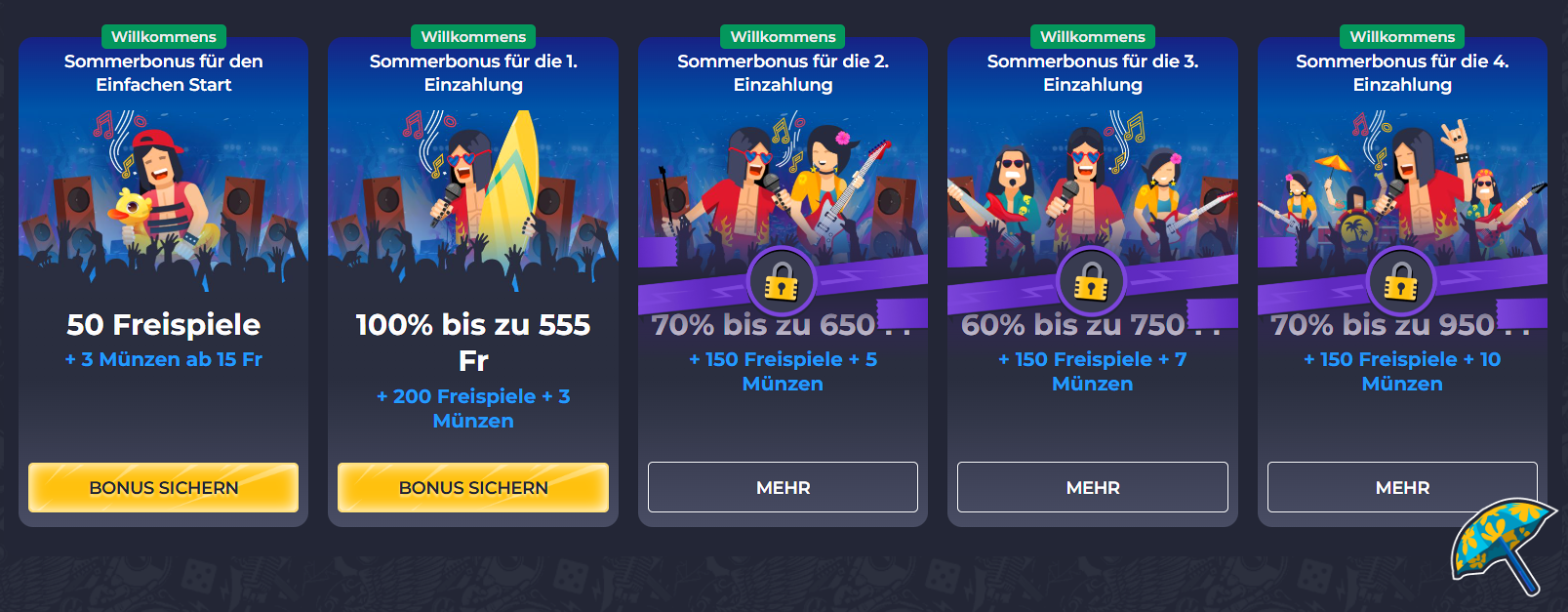 Willkommenspaket von Rolling Slots über vier Einzahlungen