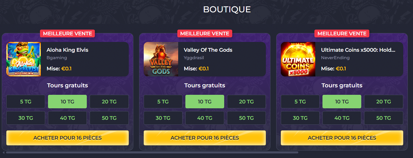 Bonus Shop dans l'interface mobile