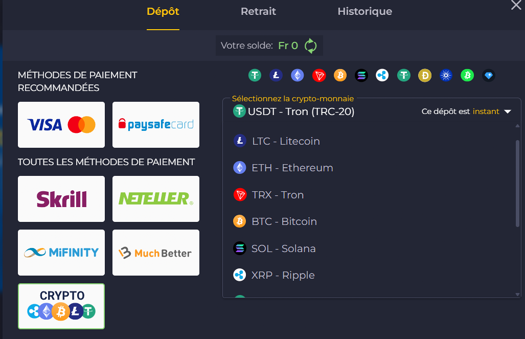 Scan du QR code d'une wallet crypto avec la caméra du smartphone dans l'espace de dépôt